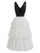 [Pre-Sale] Black & White 1940s Polka Dot Chiffon Tiered Ruffle Dress, vintage dress, retro fashion - perfect for women who love vintage and retro fashion