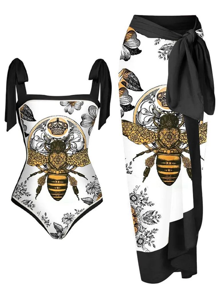 Black & White 1950s Bee Swimsuit & Cover-up: timeless style reimagined