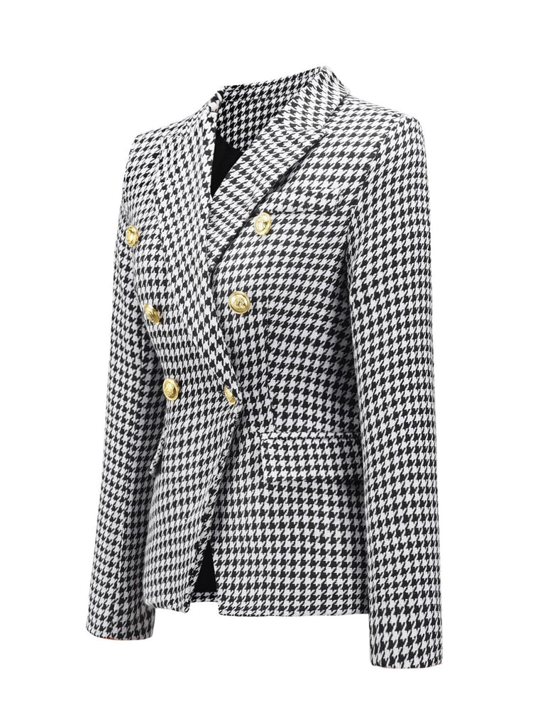Black & White 1950s Double Breasted Houndstooth Blazer: 1950s tailoring for the woman who leads
