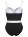 [Plus Size] Black & White 1950s Patchwork Strap Swimsuit, vintage swimsuit, pin-up swimwear - perfect for women who love vintage and retro fashion