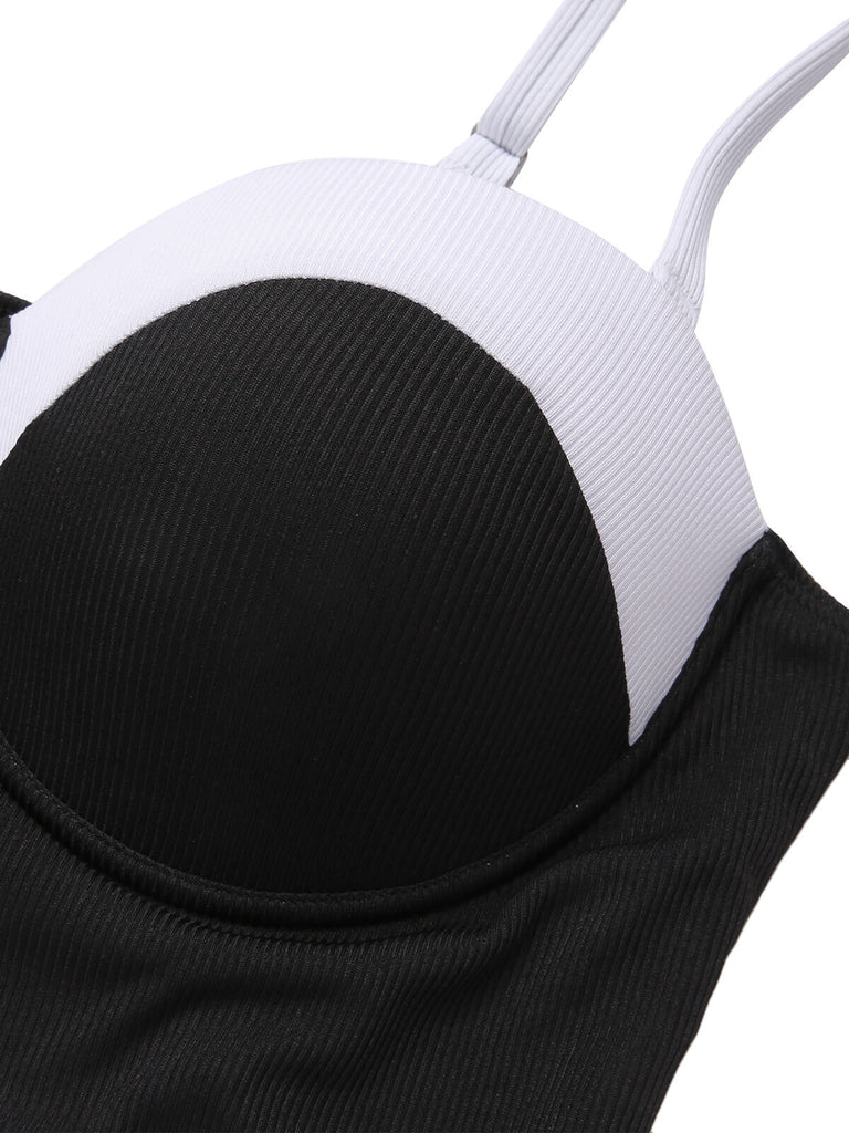 [Plus Size] Black & White 1950s Patchwork Strap Swimsuit, vintage swimsuit, pin-up swimwear - perfect for women who love vintage and retro fashion