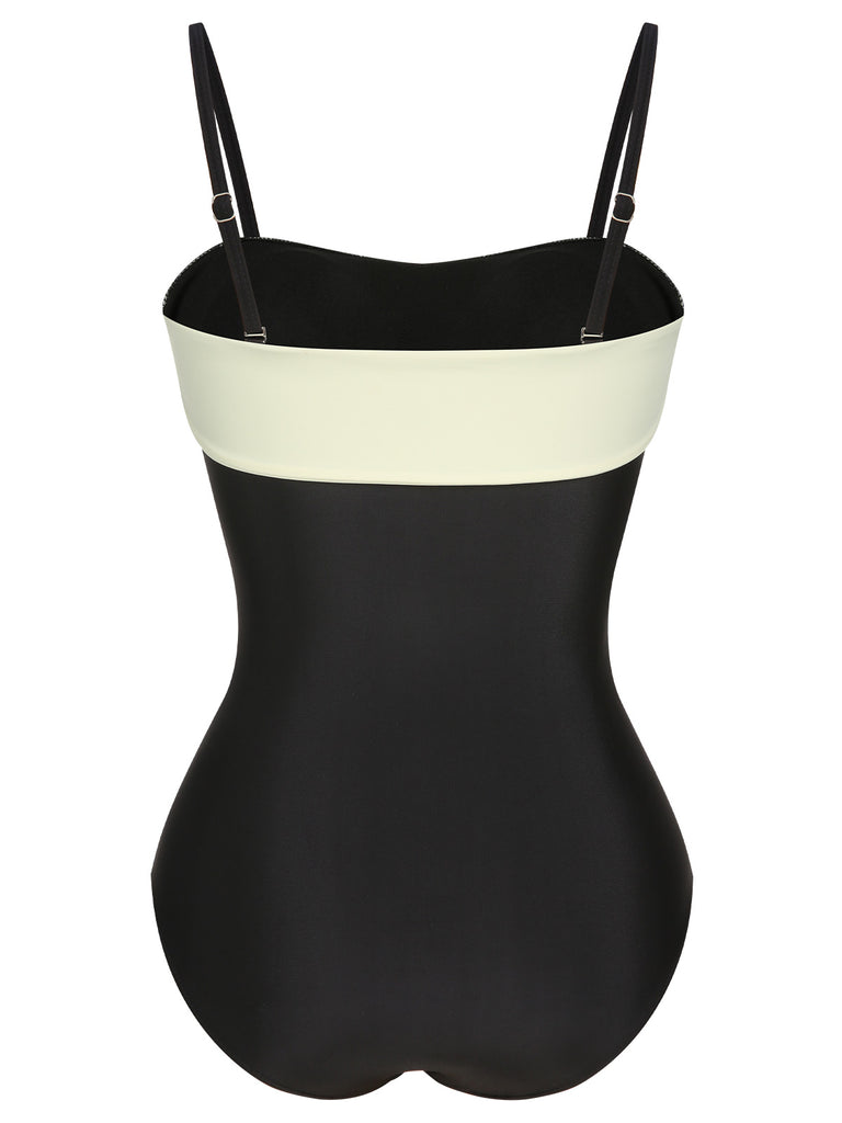 Black White 1950s Solid Bandeau Swimsuit, vintage swimsuit, pin-up swimwear - perfect for women who love vintage and retro fashion