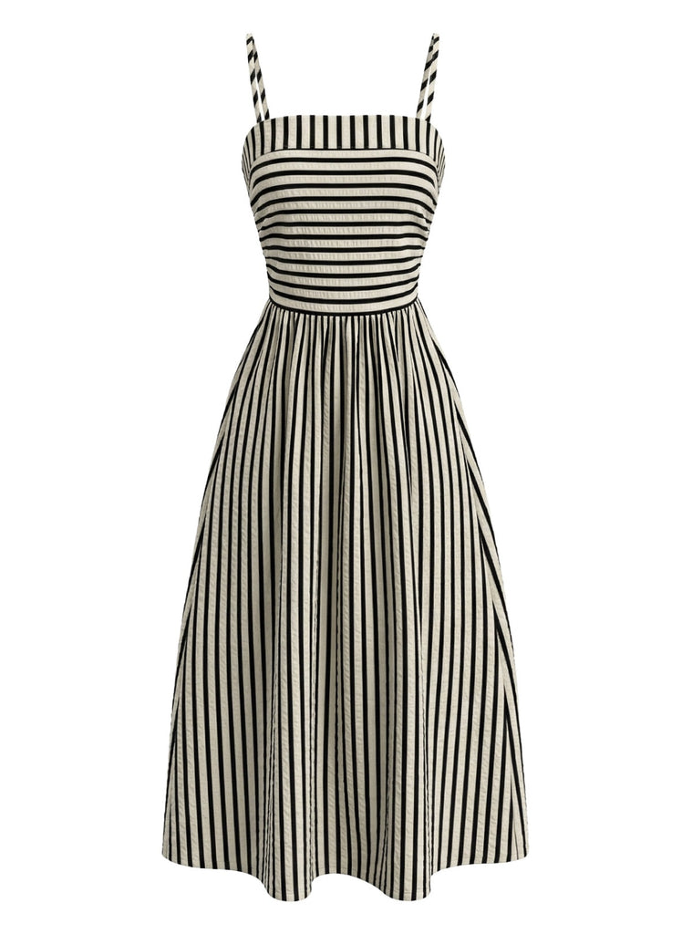 Black White 1950s Spaghetti Strap Long Dress - vintage dress, retro fashion, rockabilly