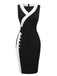 Black & White 1960s Button V-Neck Patchwork Dress, vintage dress, retro fashion - perfect for women who love vintage and retro fashion