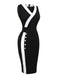 Black & White 1960s Button V-Neck Patchwork Dress, vintage dress, retro fashion - perfect for women who love vintage and retro fashion