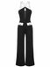Black & White 1960s Contrast Halter Wide-Leg Jumpsuit - vintage romper, retro jumpsuit, playful style for vintage lovers