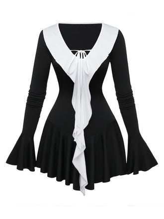 Black & White 1960s Ruffled Peplum Dress - vintage dress, retro fashion, classic black