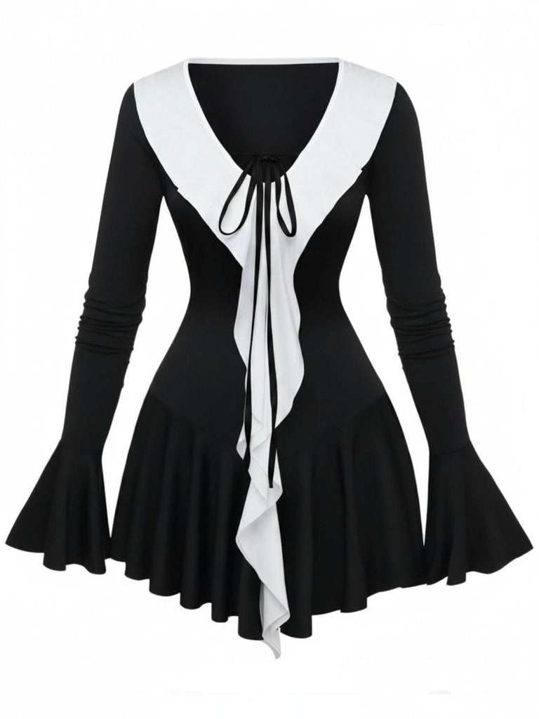 Black & White 1960s Ruffled Peplum Dress, vintage dress, retro fashion - vintage inspired fashion