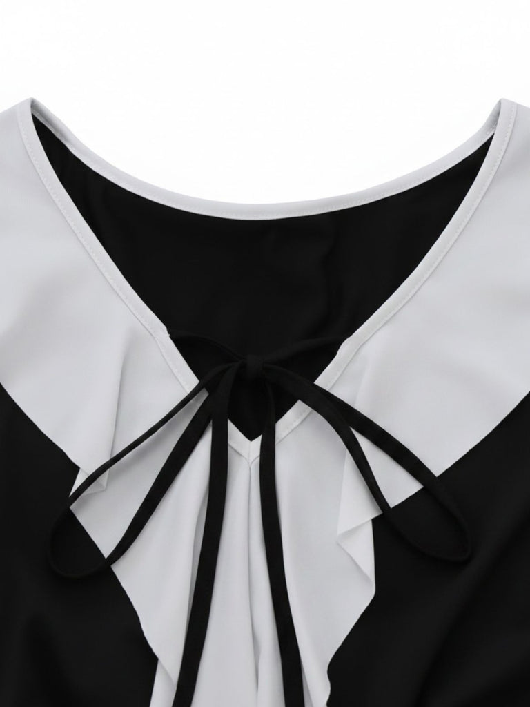 Black & White 1960s Ruffled Peplum Dress, vintage dress, retro fashion - vintage inspired fashion