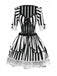 Black & White 1970s Lace Patchwork Stripe Dress - vintage dress, retro fashion, classic black