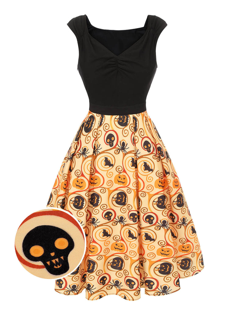 Black & Yellow 1950s Pumpkin Bat Spider Dress, vintage dress, retro fashion, rockabilly, pin-up fashion - perfect for women who love vintage and retro fashion
