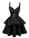 Black 1950s Gothic Lace Panel Bow Tie Lace-up Dress - vintage dress, retro fashion, rockabilly
