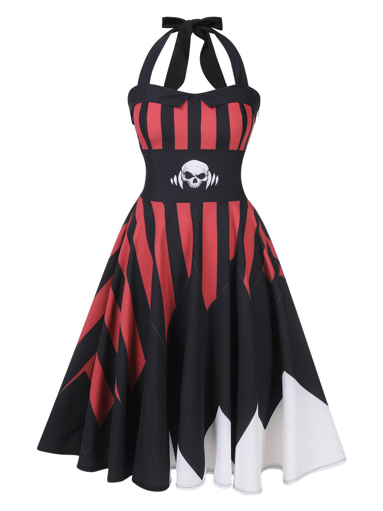 Black&Red 1950s Halloween Halter Skull Dress, vintage dress, retro fashion, rockabilly, pin-up fashion - perfect for women who love vintage and retro fashion