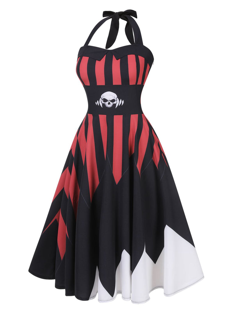 Black&Red 1950s Halloween Halter Skull Dress, vintage dress, retro fashion, rockabilly, pin-up fashion - perfect for women who love vintage and retro fashion