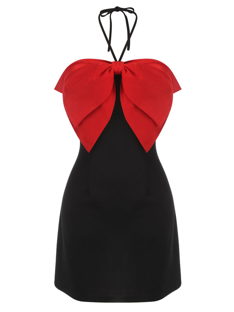 Black&Red 1960s Bow-knot Patchwork Wrap Dress, vintage dress, retro fashion - perfect for women who love vintage and retro fashion