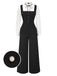 Black&White 1930s Bow Ruffled Collar Jumpsuit - vintage jumpsuit, retro fashion, classic black