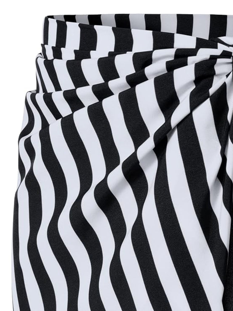 Black&White 1960s Striped Skirt With Headscarf - vintage skirt, retro style, classic black