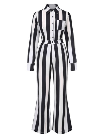 Black&White 1970s Lapel Striped Contrast Color Suit, vintage fashion, retro style - perfect for women who love vintage and retro fashion