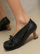 Retro Bow PU Round-Toe Chunky Heel Shoes