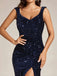 Blue 1920s Velvet Sequined High-Slit Long Dress - vintage dress, retro fashion, Gatsby party