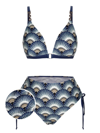 Blue 1930s Ancient Fan Lace-Up Bikini Set, vintage swimsuit, pin-up swimwear - perfect for women who love vintage and retro fashion