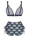 Blue 1930s Ancient Fan Lace-Up Bikini Set, vintage swimsuit, pin-up swimwear - perfect for women who love vintage and retro fashion