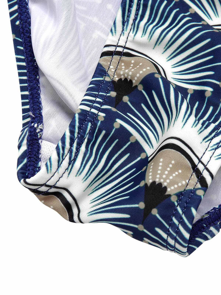 Blue 1930s Ancient Fan Lace-Up Bikini Set, vintage swimsuit, pin-up swimwear - perfect for women who love vintage and retro fashion