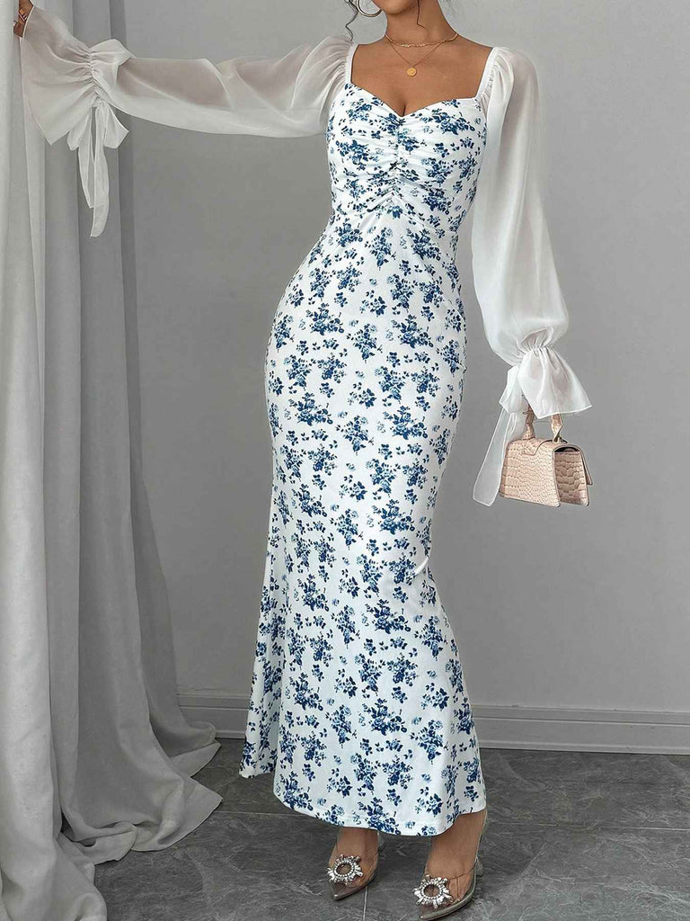 Blue 1930s Chiffon Sleeves Ditsy Floral Dress — the kind of 1930s dress that makes strangers smile