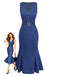 Blue 1930s Denim Sleeveless Mermaid Dress
