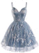 Blue 1930s Floral Halter Mesh Dress