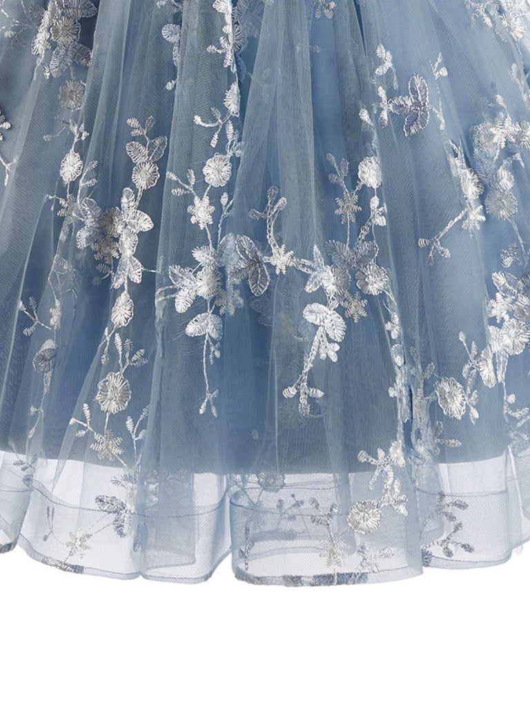 Blue 1930s Floral Halter Mesh Dress 5