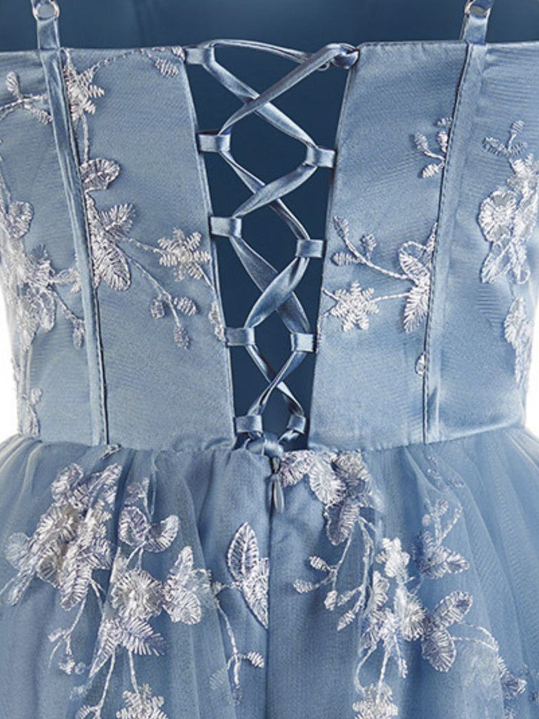 Blue 1930s Floral Halter Mesh Dress 6
