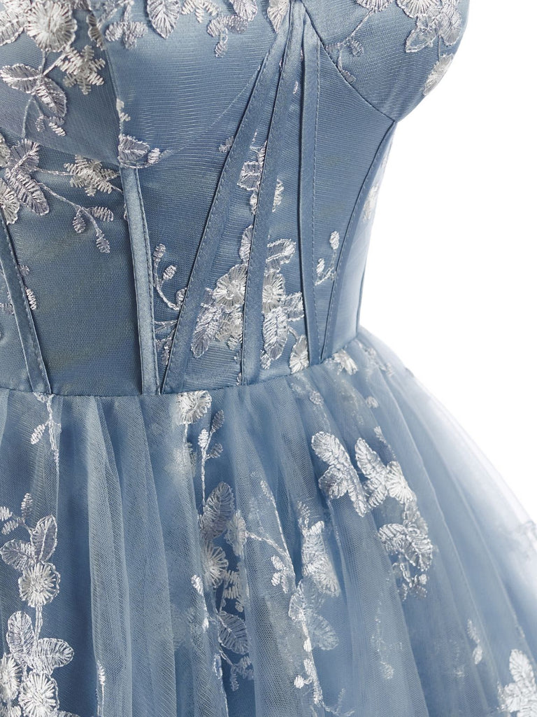 Blue 1930s Floral Halter Mesh Dress 7