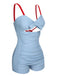 Blue 1930s Folds Back Strap One-Piece Swimsuit, vintage swimsuit, pin-up swimwear - perfect for women who love vintage and retro fashion