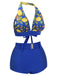 This Blue 1930s Halter Lemon Belted Swimsuit carries 1930s vacation dreams in every stitch