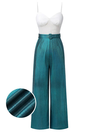 Blue 1930s Laser Flashing Spaghetti Strap Jumpsuit, vintage romper, retro jumpsuit - perfect for women who love vintage and retro fashion