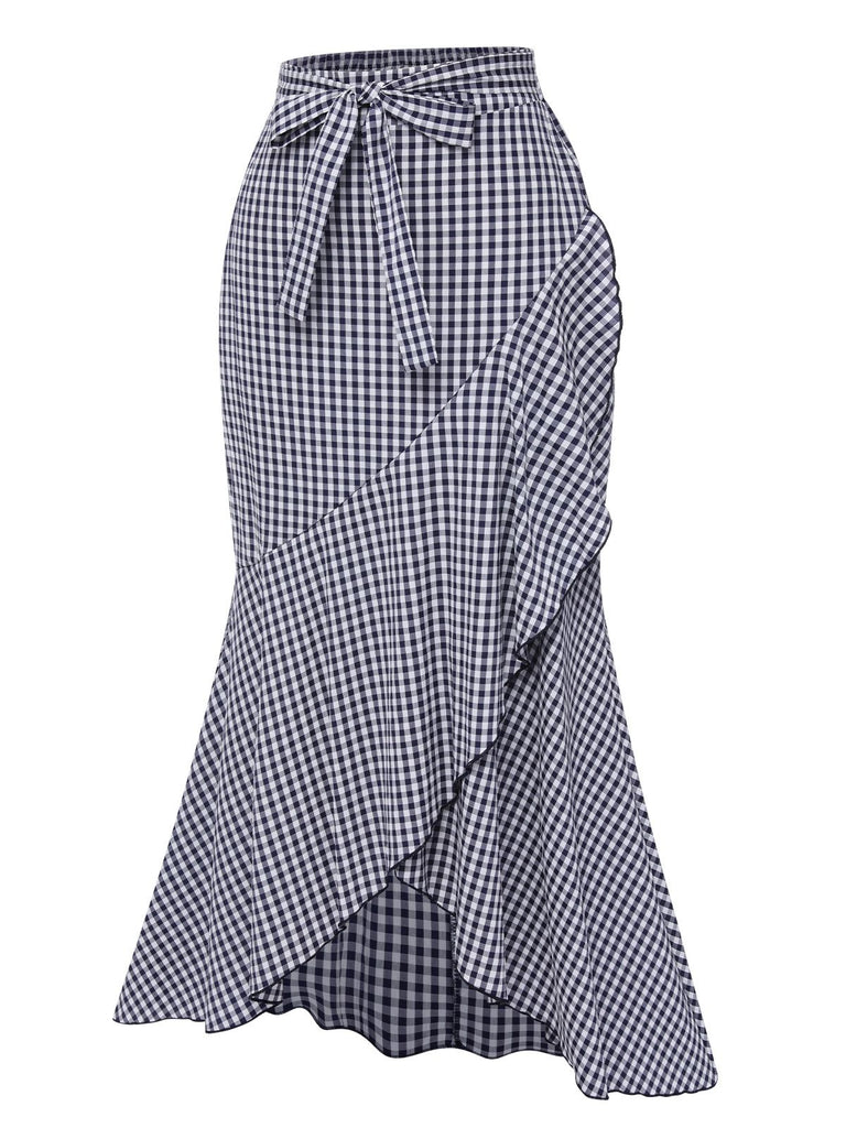 Blue 1930s Plaid Fishtail Skirt, vintage skirt, retro style - perfect for women who love vintage and retro fashion
