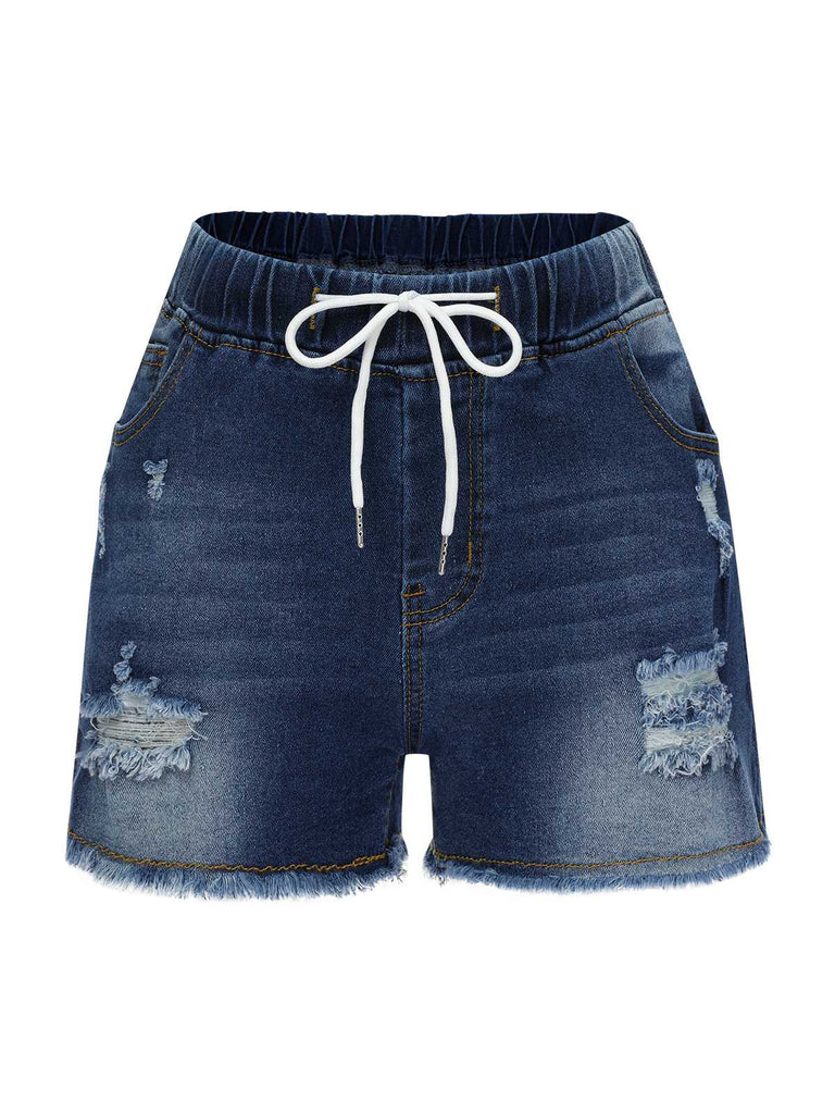 She finds her 1930s story in this Blue 1930s Ripped Denim Shorts