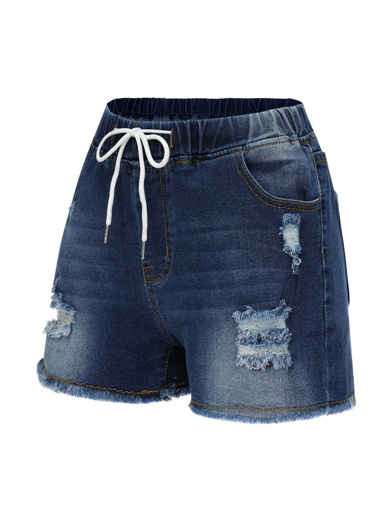 Blue 1930s Ripped Denim Shorts: timeless 1930s elegance she makes her own