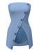 Blue 1930s Solid Buttoned Bandeau Swimsuit, vintage swimsuit, pin-up swimwear - perfect for women who love vintage and retro fashion