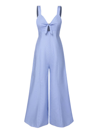 Blue 1930s Stripe Cutout Wide Strap Jumpsuit, vintage romper, retro jumpsuit - perfect for women who love vintage and retro fashion