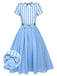 She slips into this Blue 1940s Boat Neck Stripes Bow Dress and suddenly it's a 1940s daydream