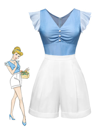 She finds her 1940s story in this Blue 1940s Cinderella Ruffled Romper