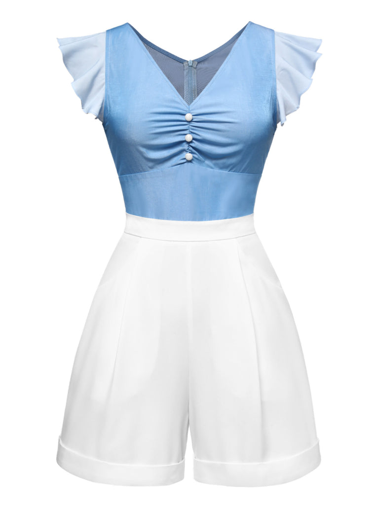 This Blue 1940s Cinderella Ruffled Romper whispers 1940s secrets to those who notice