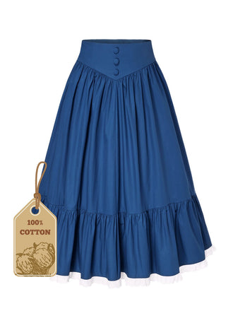 She sways in this Blue 1940s Cotton Lace Hem Pleated Skirt and it's pure 1940s magic