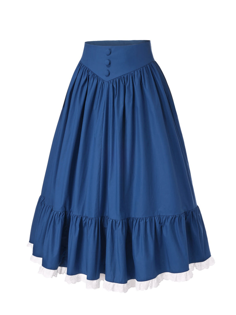This 2PCS 1940s Cotton Cream V-Neck Top & Blue Pleated Skirt brings 1940s soul to her everyday