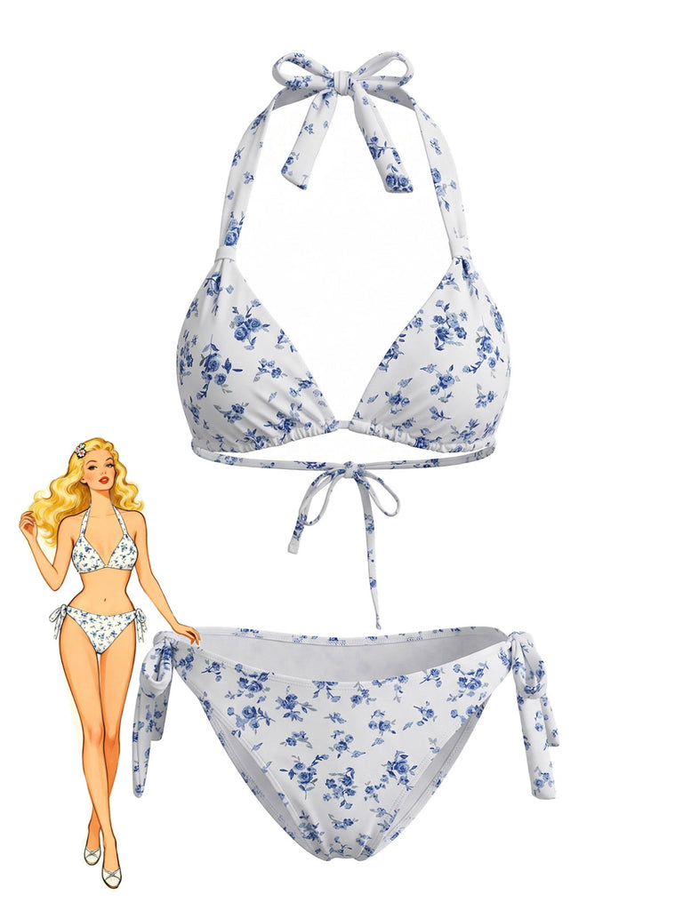 Blue 1940s Vintage High Waist Bikini Set, vintage swimsuit, pin-up swimwear - perfect for women who love vintage and retro fashion