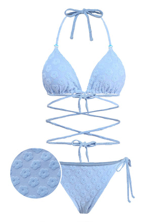 [Pre-Sale] Blue 1940s Floral Tie Beaded Bikini Set, vintage swimsuit, pin-up swimwear - perfect for women who love vintage and retro fashion