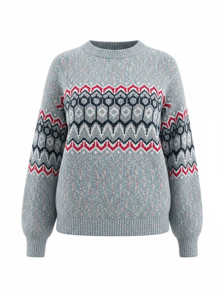 Blue 1940s Irregular Print Christmas Sweater - vintage fashion, retro style