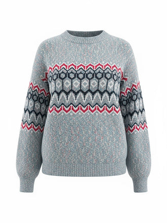 Blue 1940s Irregular Print Christmas Sweater - vintage fashion, retro style